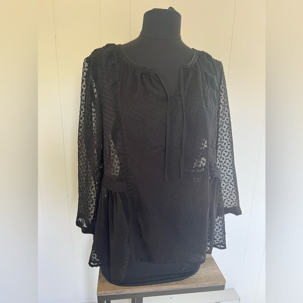 Anthropologie Vanessa Virginia Black Swiss Dot Popover Peasant Blouse 12